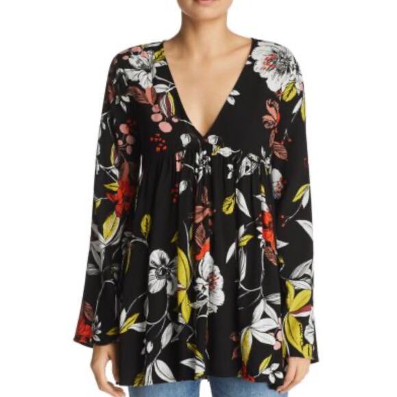 FREE PEOPLE BELLA LONG BELL SLEEVE FLORAL PRINTED TUNIC DRESS TOP Size Small - Picture 1 of 13